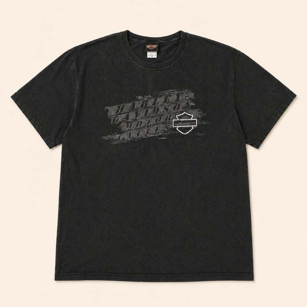 Vintage Harley Davidson Graphic Tee Large‎ Black Y2K Biker Faded